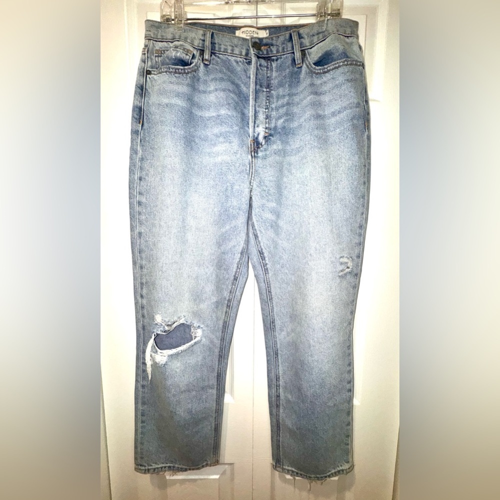 Hidden Denim Jeans Tracey High Rise Cropped Relaxed 31 Button Fly